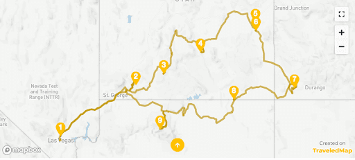 Exemplo de um Roadtrip feito com TraveledMap