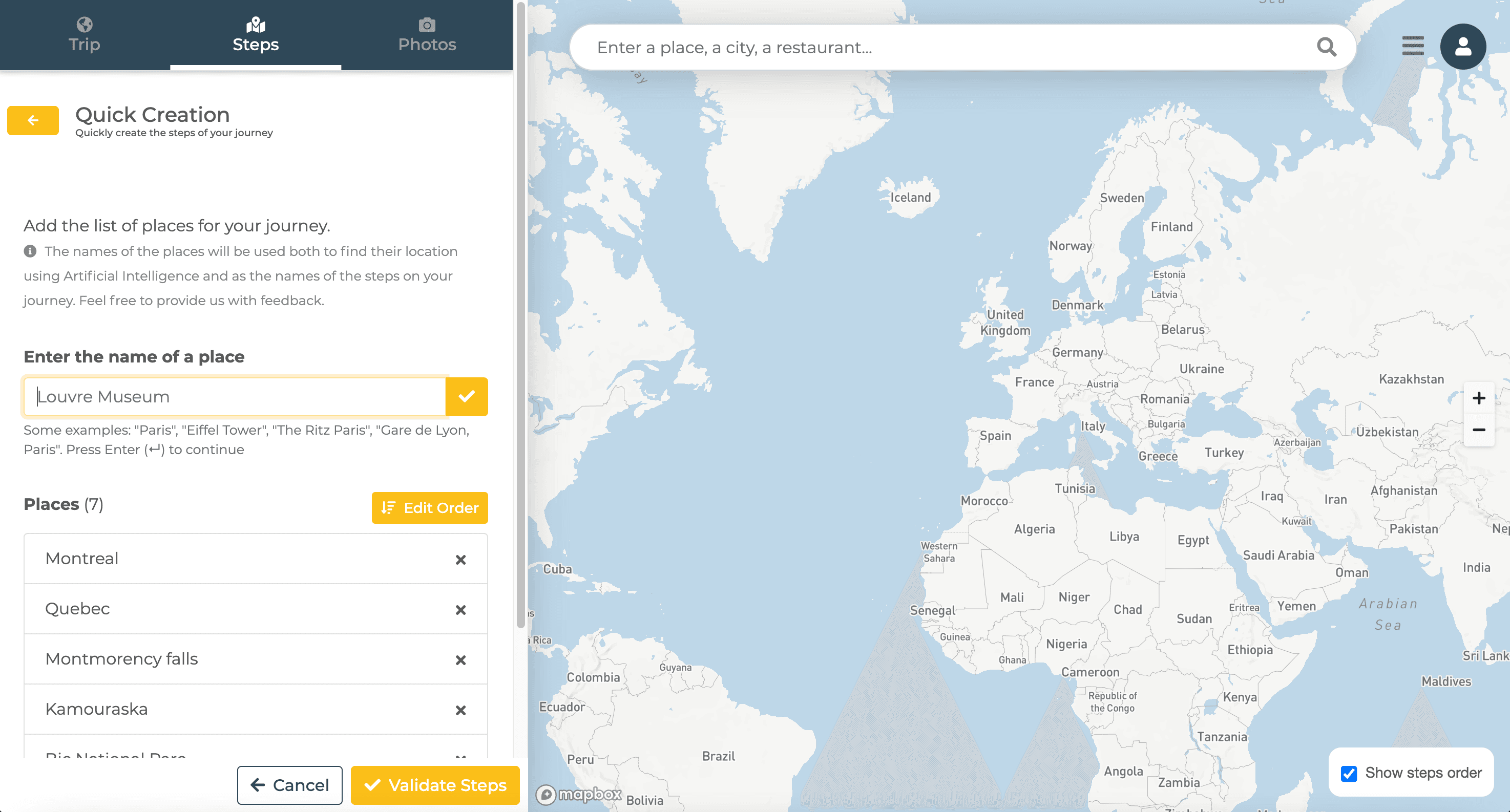 Exemple de création d'étapes en masse