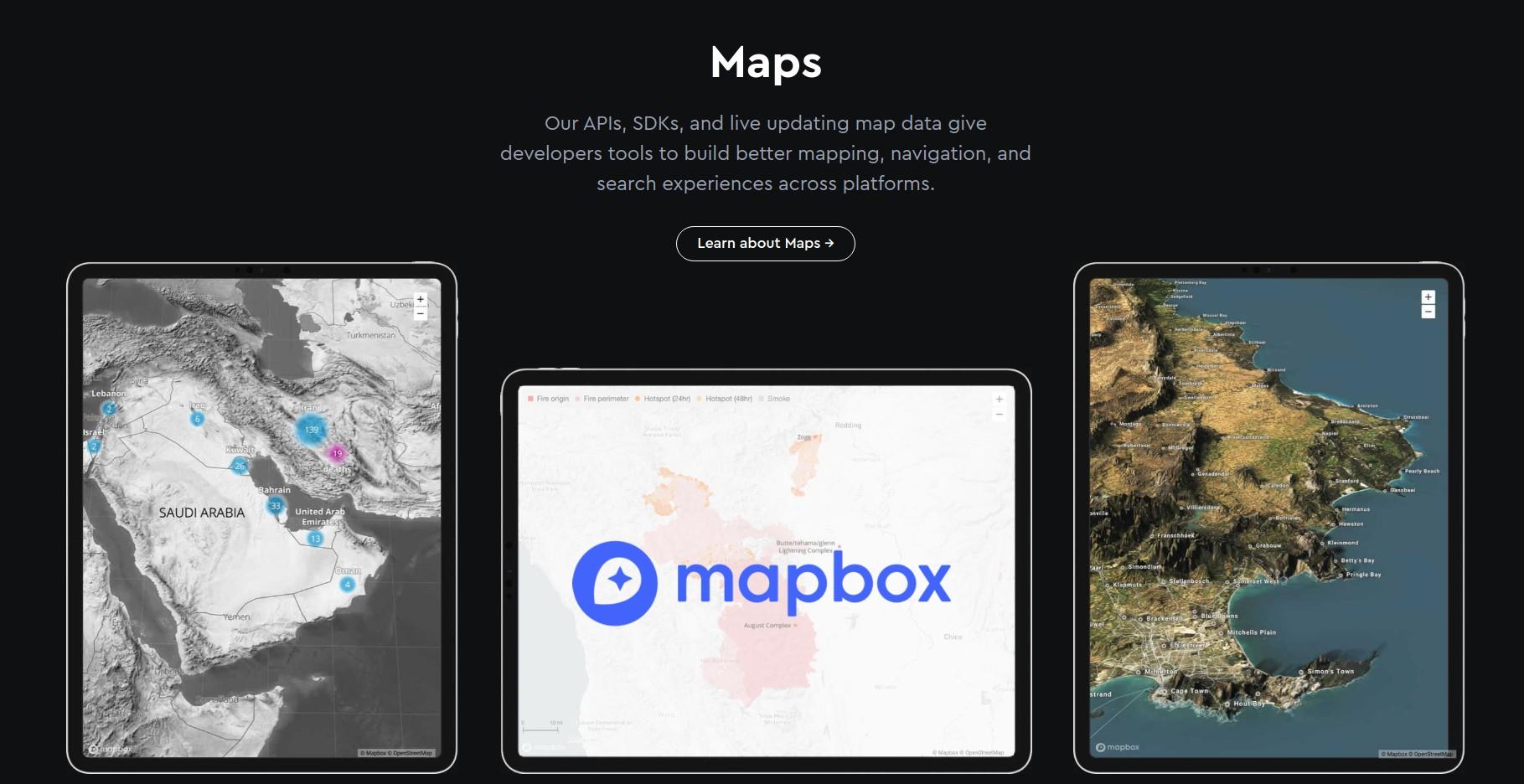 Picture showing Mapbox's website and logo