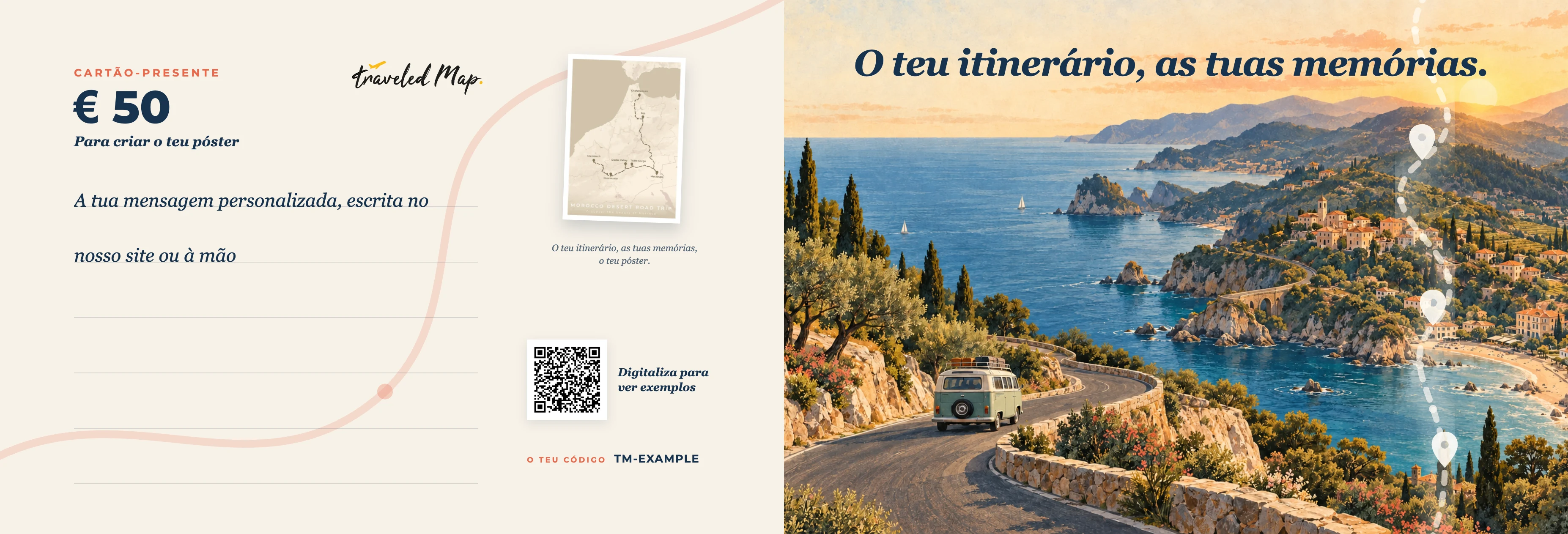 Cartão-presente TraveledMap personalizado com uma viagem pela costa mediterrânica